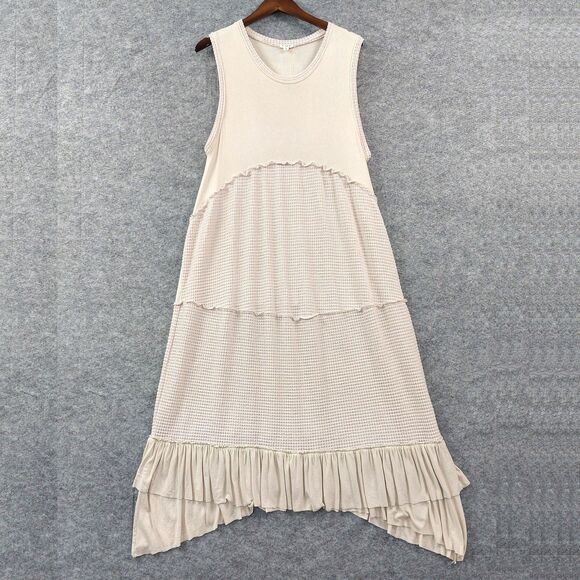 POL Dresses & Skirts - POL Dress Womens Large Beige Sleeveless Maxi High Low Ruffle Hem Boho Layered